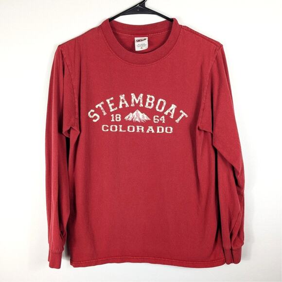 Steamboat Colorado Men’s Small Red Long Sleeve T-Shirt Graphic Mountain Top - Picture 1 of 4